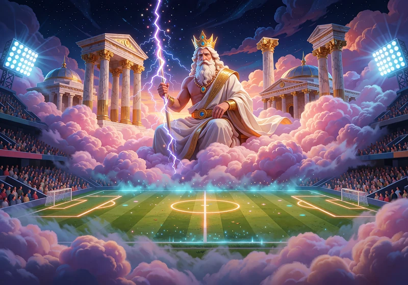 Okładka slotu Gates of Olympus: brodaty b&oacute;g z piorunem wśr&oacute;d złotych świątyń i r&oacute;żowych chmur